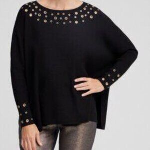 Chico's Grommet Scoop Neck Long Sleeve Sweater Rayon Blend Relaxed Batwing L 12